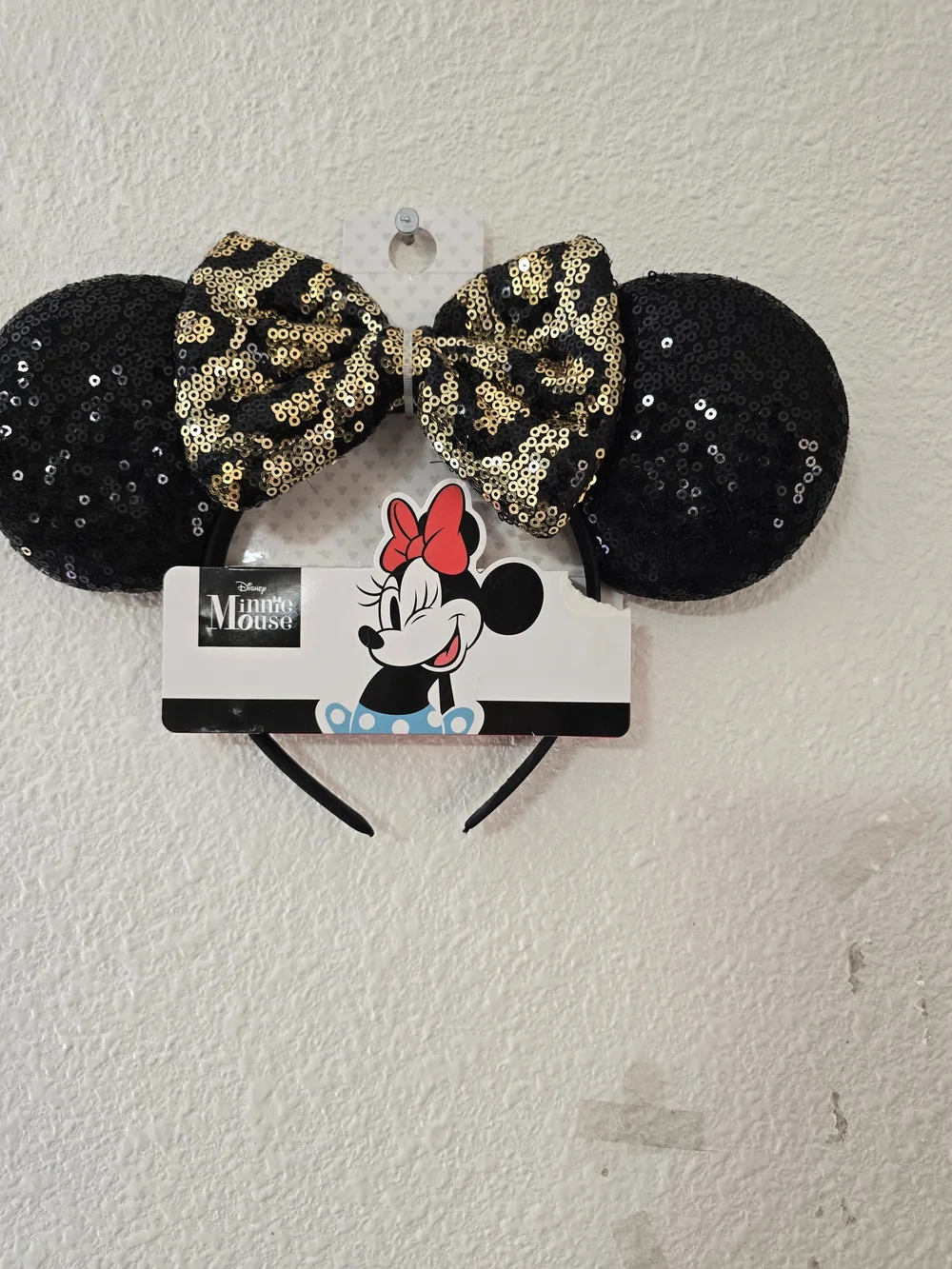 Disney Black Sequin Minnie Ears with Gold Sequin Bow